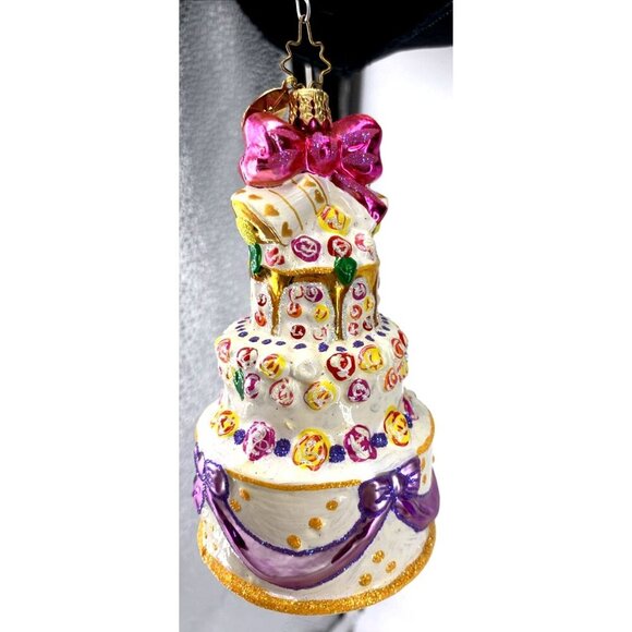 Christopher Radko Wedding Cake Glass Ornament Multicolor 4.5" Tall - Picture 1 of 6